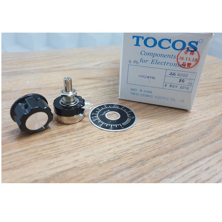 Chiết áp TOCOS 5K RV24YN 20S B502 + NÚM VẶN VẠCH CHIA