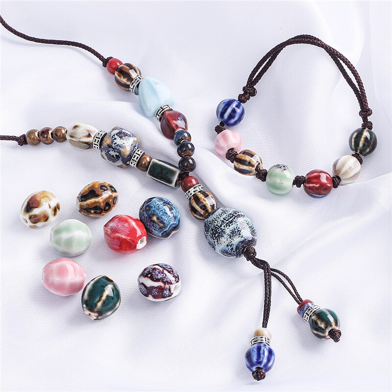 Bộ 5 hạt gốm tráng men hình oval lỗ xỏ lớn 16x14mm dành cho làm trang sức DIY