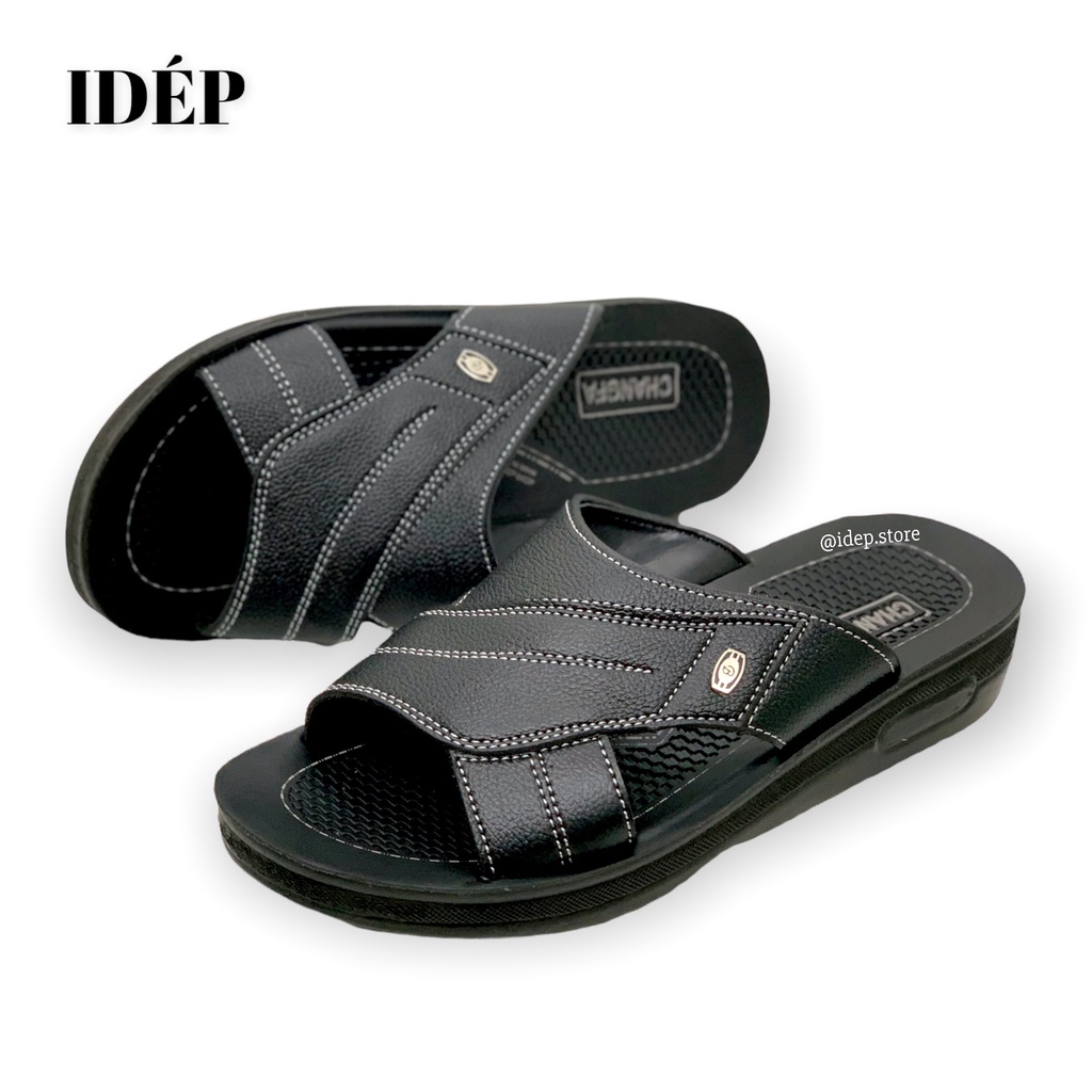 Dép da nam quai ngang cao cấp đế PU cao 3cm đúc nguyên khối cho nam trung niên iDÉP DL254