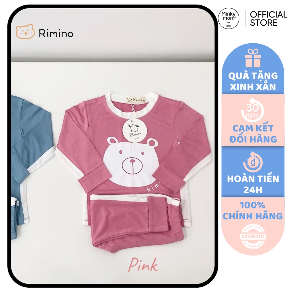[SALE] Bộ Dài Tay Bé Gái, Bé Trai KIMCHI Vải Thun Lạnh Hoạ Tiết Mặt Gấu Dễ Thương, Quần Áo Trẻ Em Thu Đông KWTD2202