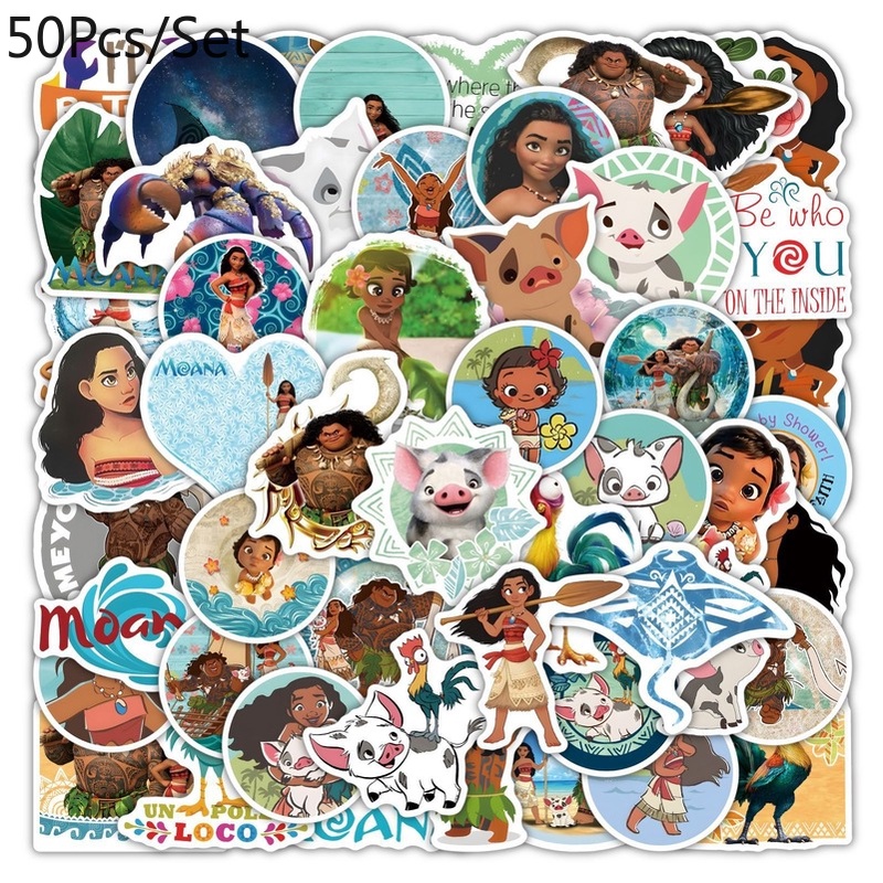 Z & M ❀ Hình Dán Moana ❀ Bộ 50 Miếng Dán Chống Thấm Nước Hình Disney Dễ Thương Cho Đồ Chơi