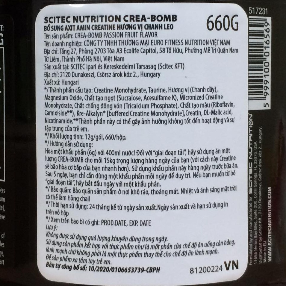 Scitec Nutrition Creabomb  - Creatine Tăng Sức Mạnh Cơ Bắp - Nhập Khẩu Châu Âu