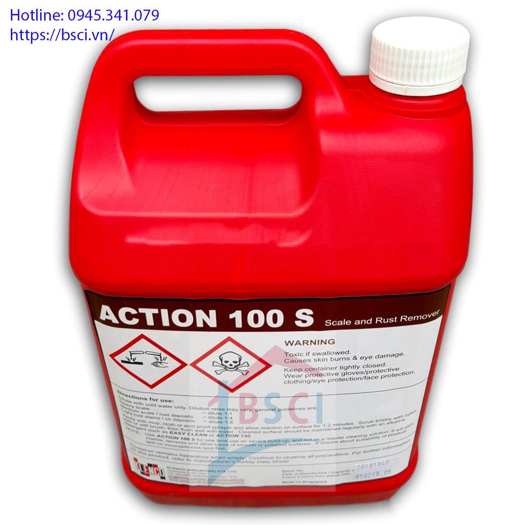 Hóa chất tẩy cặn can xi, rỉ sét Action 100s