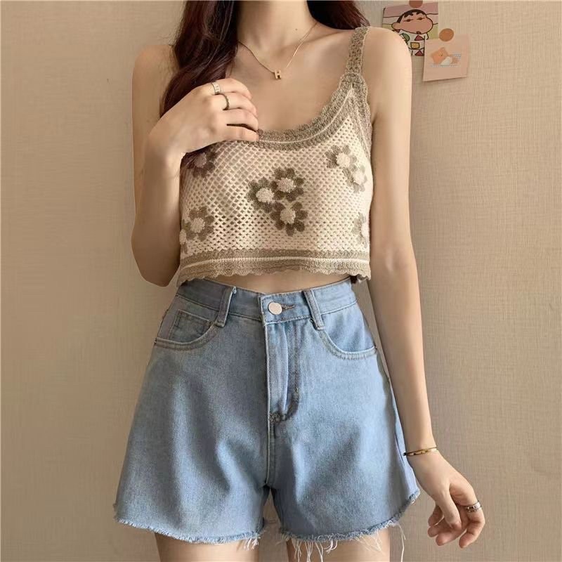 Áo 2 dây len thêu hoa cúc 3 màu cho nữ