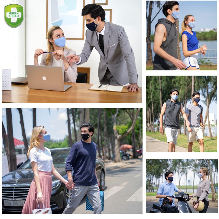 Khẩu Trang Green Shield-Vải Sợi Tre 3 Lớp Kháng Khuẩn-đạt tiêu chuẩn xuất USA-Size Trẻ Em và Người Lớn