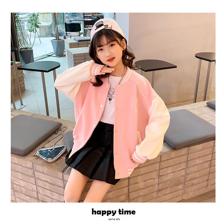 Hàng Có Sẵn Áo Khoác Bóng Chày Đồng Phục Bóng Chày Thời Trang Đường Phố Phương Tây Hình Chữ C Phong Cách Hàn Quốc Thời Trang Mùa Xuân 2022 Dành Cho Bé Gái