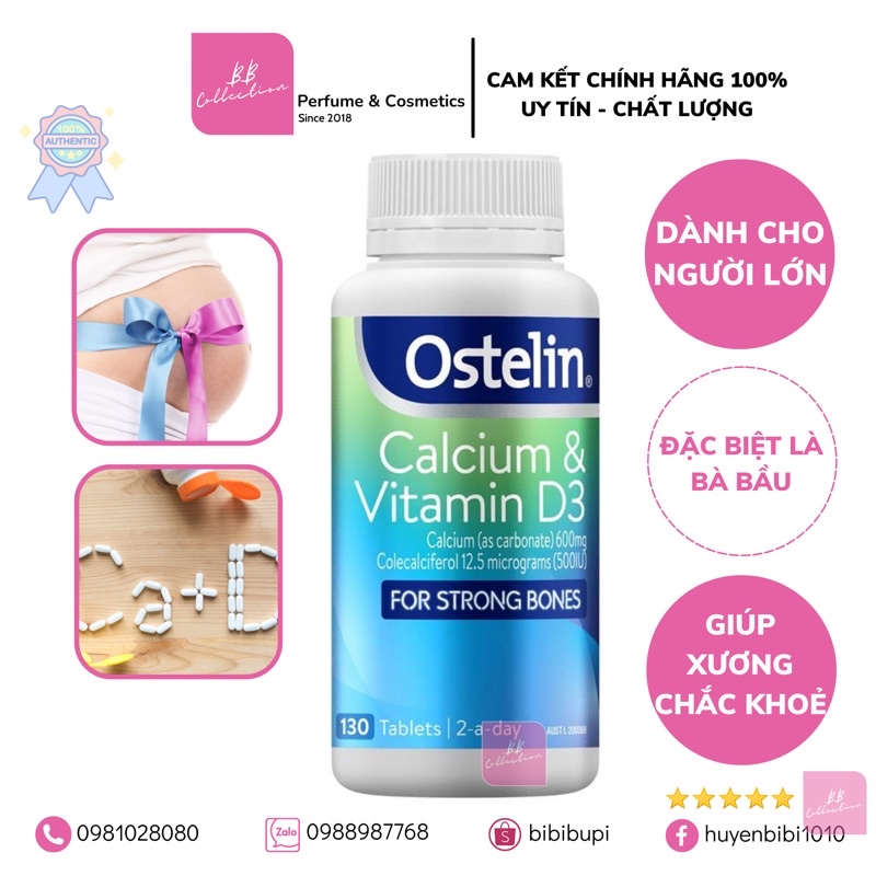[Tem CHEMIST - Date 2024] Calcium &amp; Vitamin D3, Canxi bầu úc Ostelin, Canxi sau sinh 130 viên