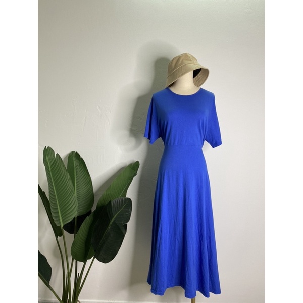 Đầm thun xanh cột nơ phía sau