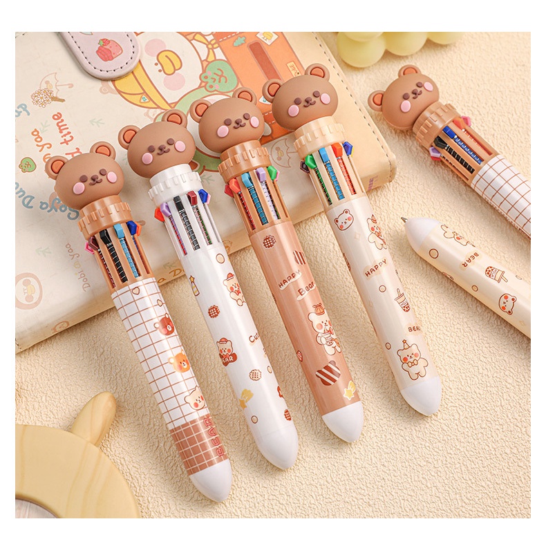 Combo 3 bút bi bấm gấu cute 10 màu dễ thương