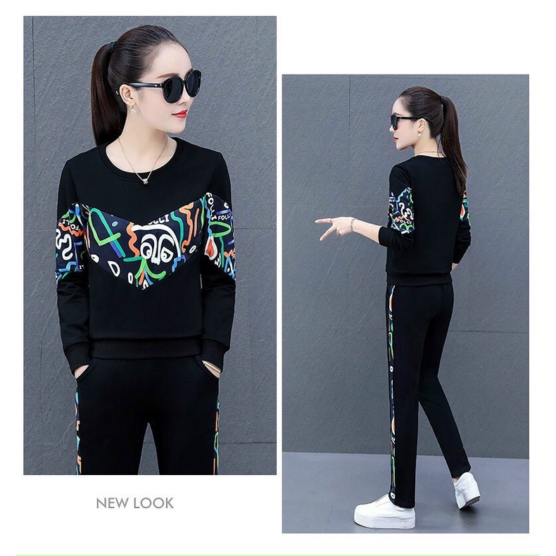 Bộ đồ thể thao thu đông_tay dài phối chữ TT439_thun cotton 100% mềm mịn