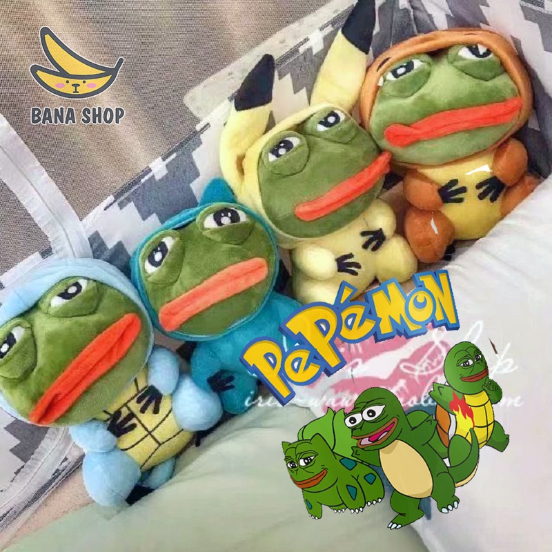 Gấu bông ếch xanh sad frog Pepe cosplay rùa khủng long pikachu Squirtle Charmander siêu bựa dành cho vozer