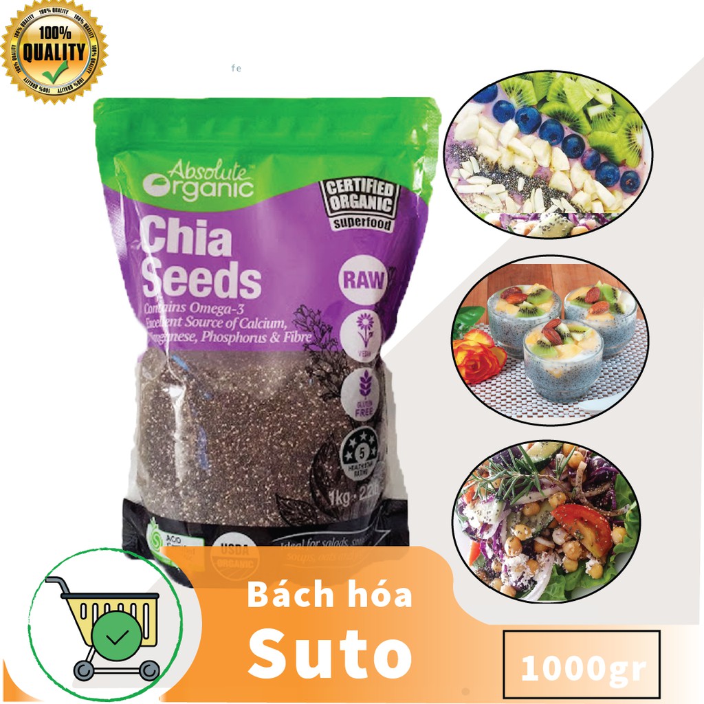 Hạt chia Úc Absolute Organic Gói 1000gr giúp giảm cân, cung cấp dinh dưỡng  (mẫu mới, date mới) Sutoshop