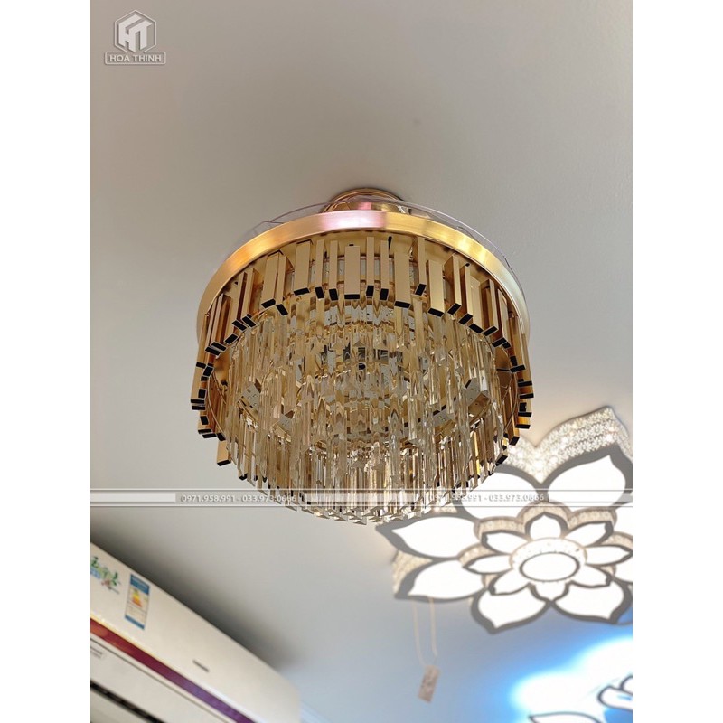 (Bảo hành 5 năm-Hỗ trợ lắp đặt) Quạt trần đèn giấu cánh Pha lê K9, 3 chế độ, có điều khiển | BigBuy360 - bigbuy360.vn