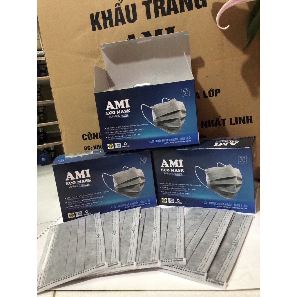 [1 Xanh 4L] Hộp 50 Chiếc Khẩu Trang Y Tế Mầu Xanh 4 Lớp AMI