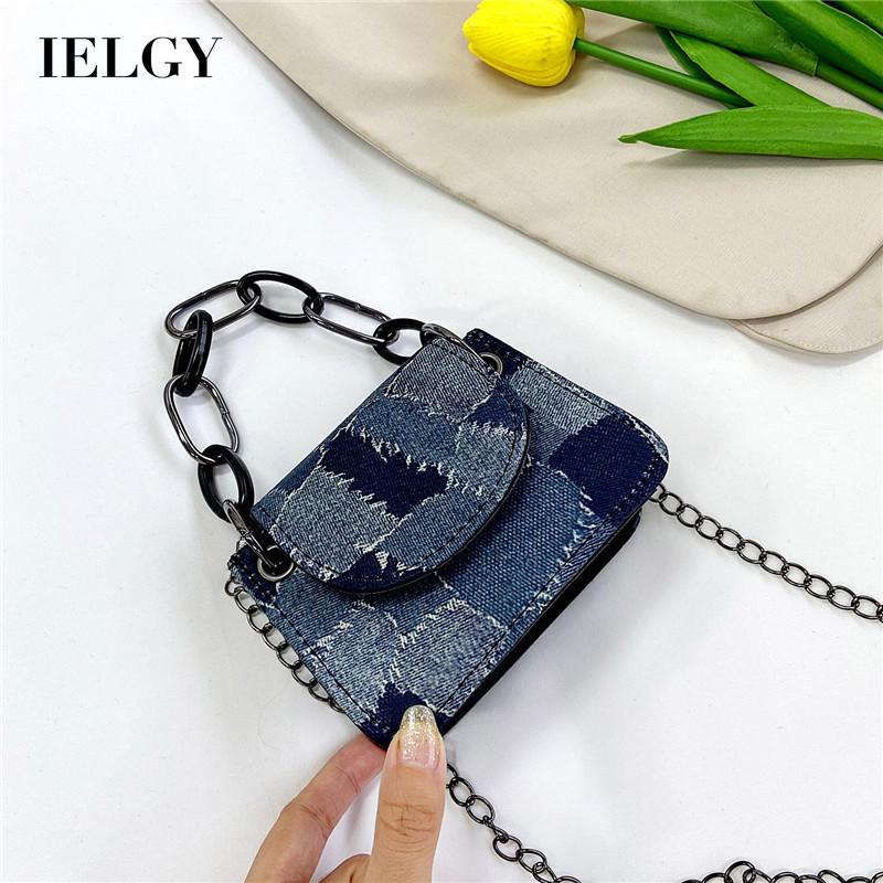 Túi đeo vai IELGY bằng denim có dây đeo dạng xích thời trang dành cho nữ