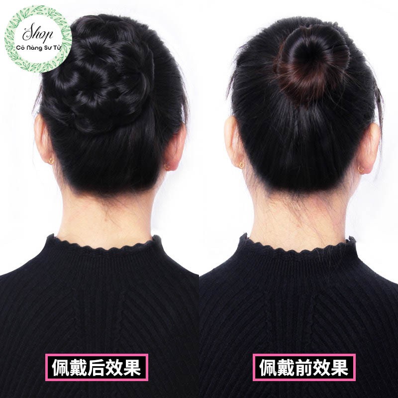 Búi tóc giả trung niên cao cấp dày đẹp, búi hoa không đính đá