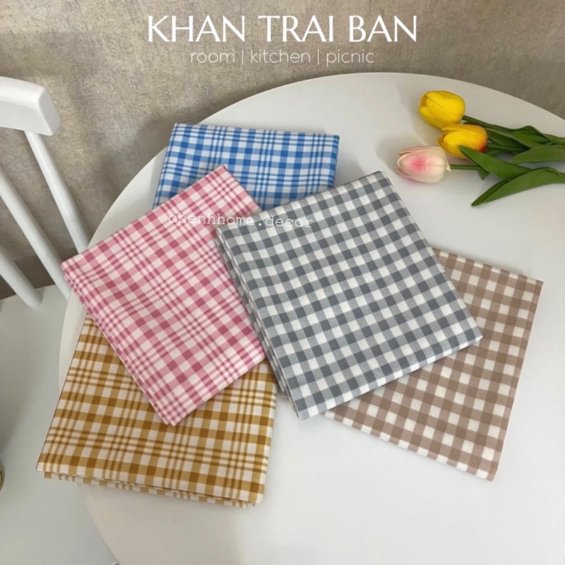 Khăn trải bàn caro vải Canvas nhiều màu dùng trang trí bàn học, thảm picnic trải picnic chụp hình sản phẩm