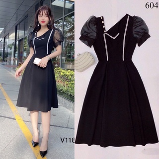 Đầm xoè viền ren phối lưới tay m/l/xl/2xl