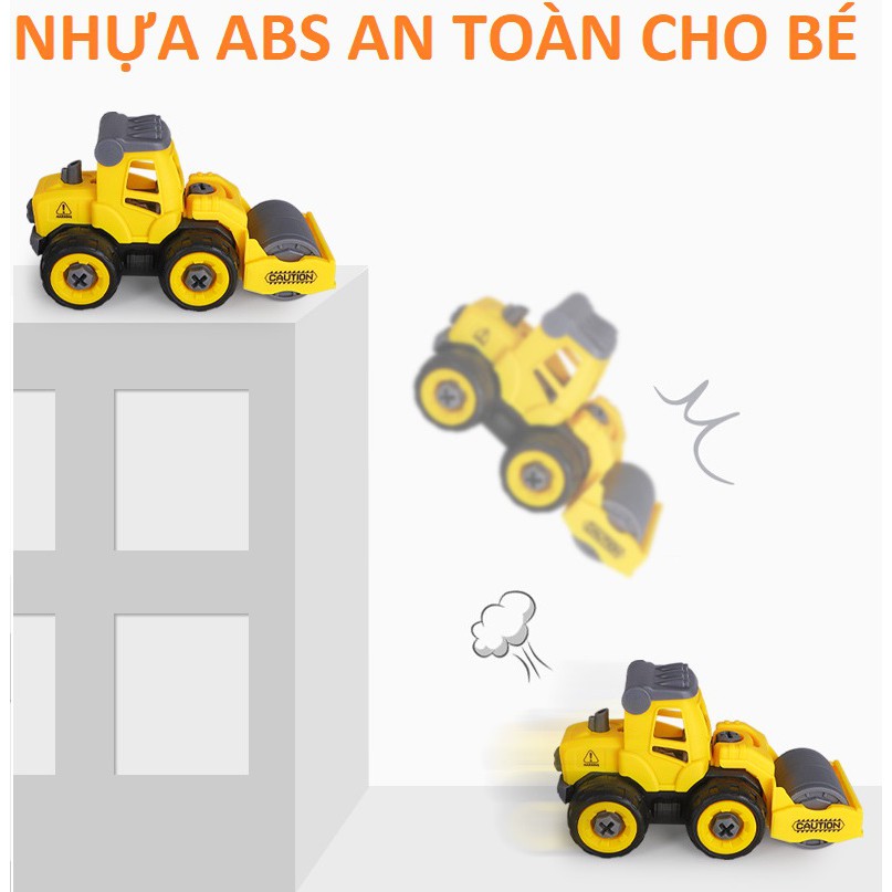 SET 4 mô hình oto công trình xây dựng, cần cẩu, máy xúc/ Đồ chơi thông minh thoả sức sáng tạo cho be