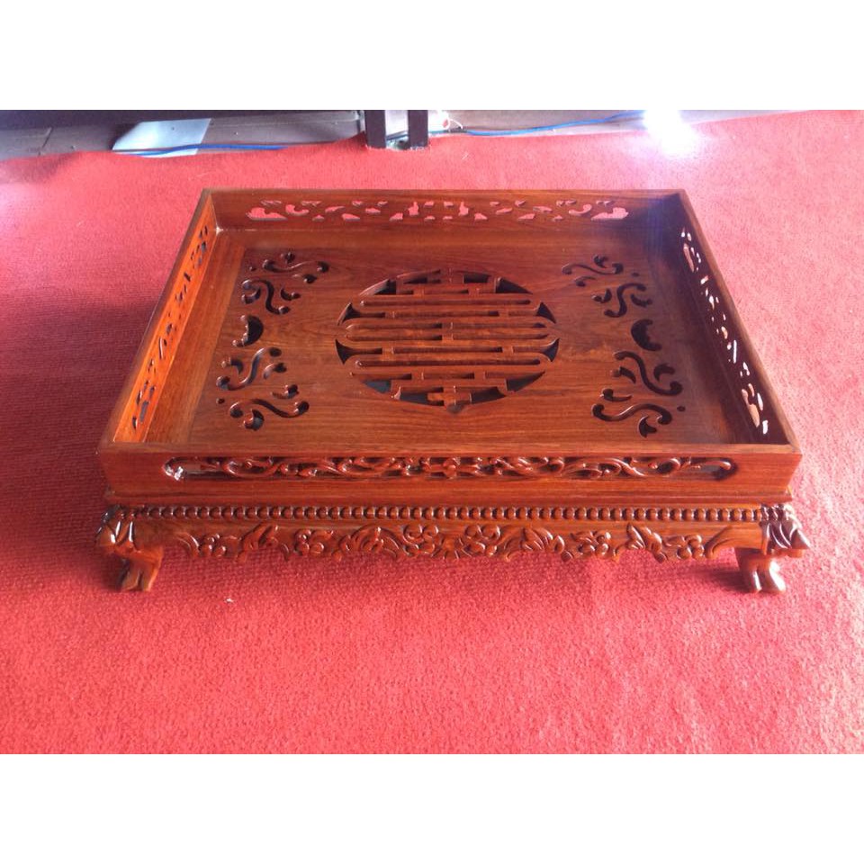 Khay ấm chén gỗ hương KT :DÀI 37 RỘNG 27 CM