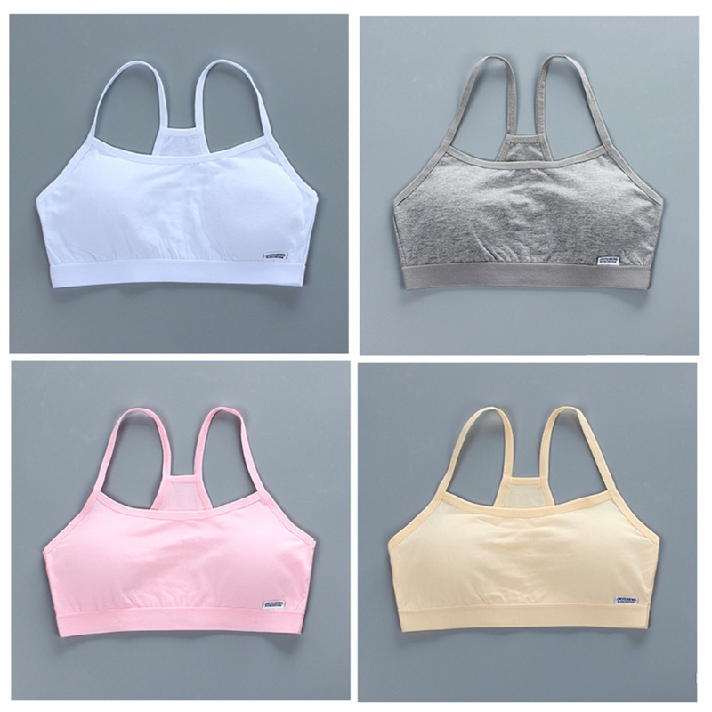 Áo lót hai lớp màu trơn in chữ có đệm ngực cho bé gái