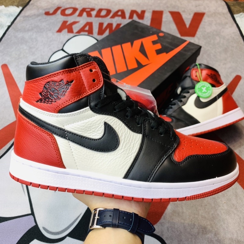 Giày sneaker jordan đỏ đen back toe high cổ cao nam nữ da cao cấp