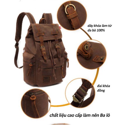 Balo Nam vải Canvas (vải bố) khóa da bò thật siêu cao cấp
