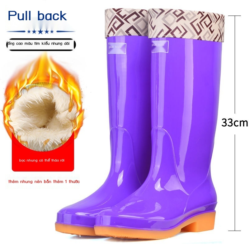 ZChính hãng pull back gân bò đáy cao ủng đi mưa giày nữ ống giữa chống trơn trượt cộng với nhung ấm áp bốn mùa nước ngườ