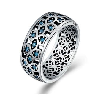 Nhẫn Đính Hôn Bạc Hình Cỏ Bốn Lá Đính Đá Sapphire Ngọt Ngào Cho Nữ
