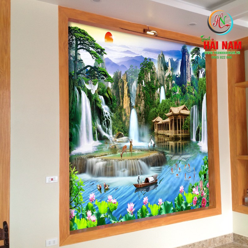 Tranh dán tường 3D mệnh mộc VẢI LỤA  phủ kim sa