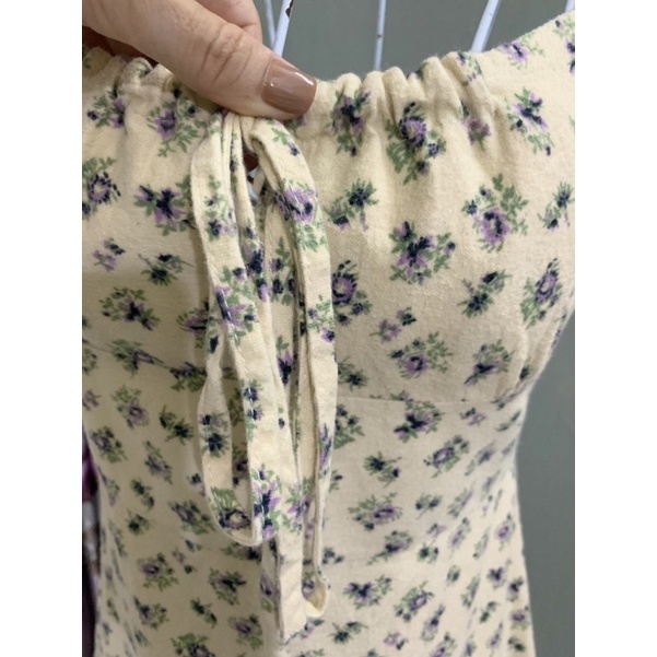 Váy đầm vintage hai dây hoa nhí vàng tím /thu đông