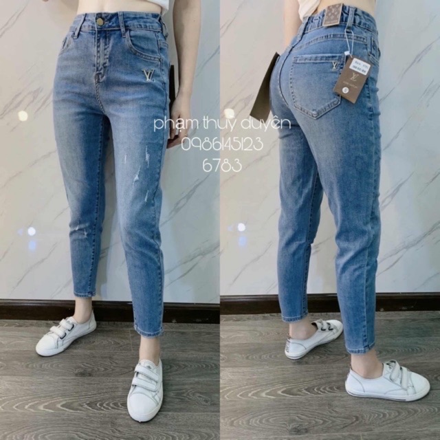 BÁN SỈ QUẦN JEAN THÊU L.V MÀU XANH CHO NỮ
