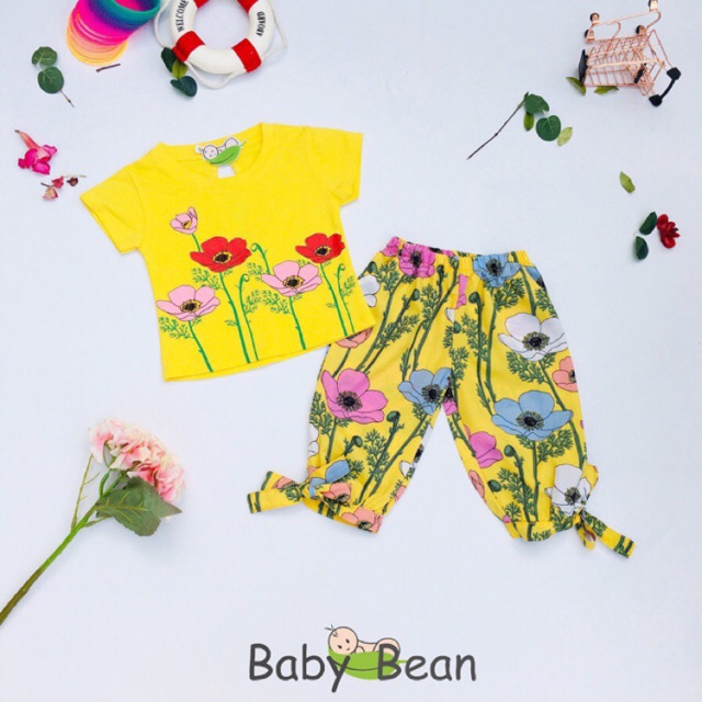 Bộ Đồ Áo Thun Cotton Quần Lửng Hoa Bé Gái BabyBean