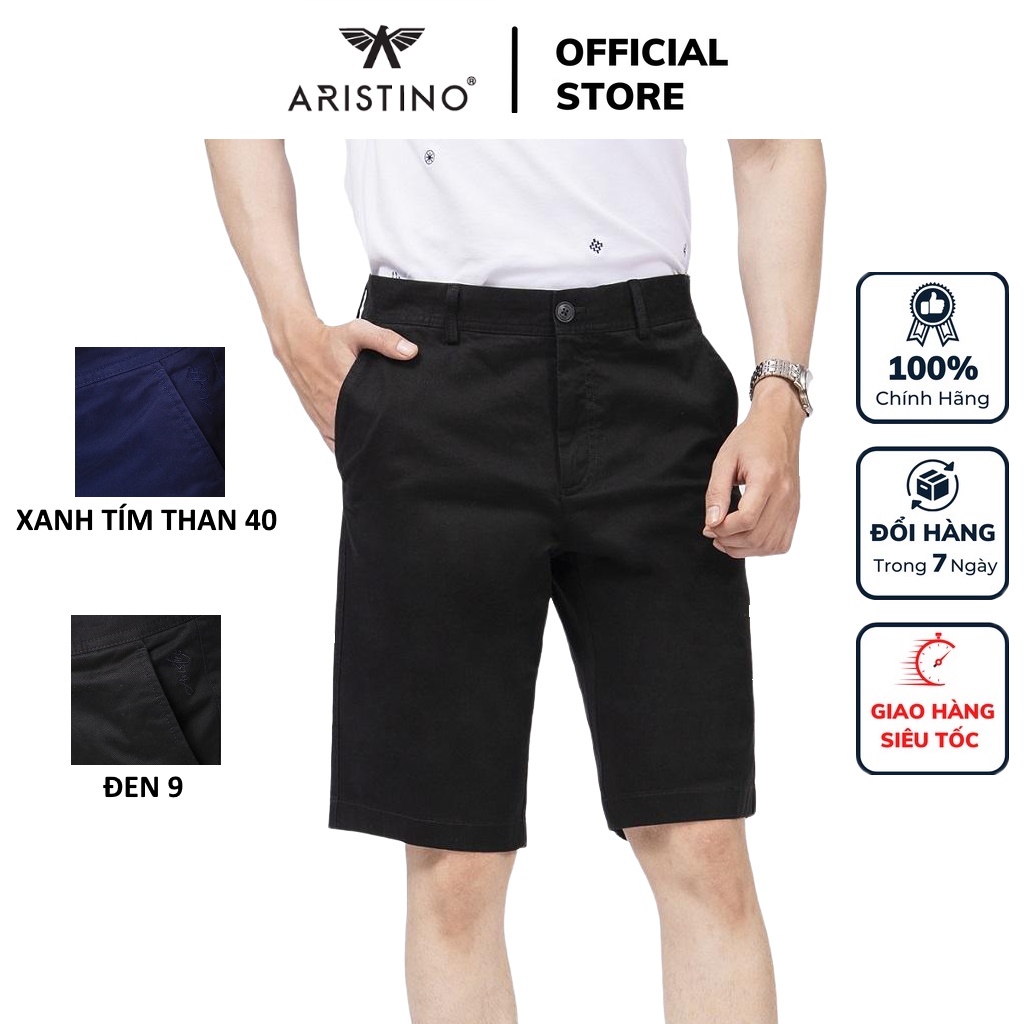 Quần short nam Aristino ASOR03 sooc ngố đùi trơn màu dáng sóc âu Sooc âu suông vừa vải cotton cao cấp mềm mại