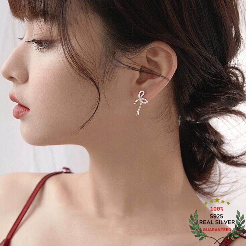 Bông Tai Bạc S925 Nơ Ruy Băng Simply Bow Xinh Xắn | Khuyên Tai Nữ Trang Sức Bạc Thời Trang