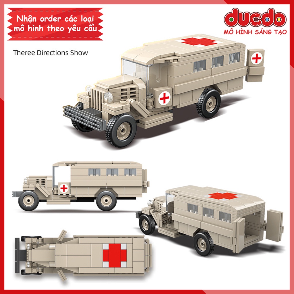 Lắp ghép Xe cứu thương của Liên Xô - Đồ chơi Xếp hình Mô hình WW2 QuanGuan 100112