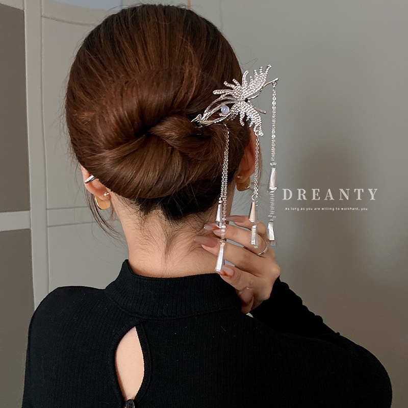 Trâm Cài Tóc Hình Bướm Đính Đá Tua Rua Phong Cách Thời Trang