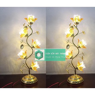 [1 cặp] Đèn Thờ Điện Bông Pha Lê cao 75cm