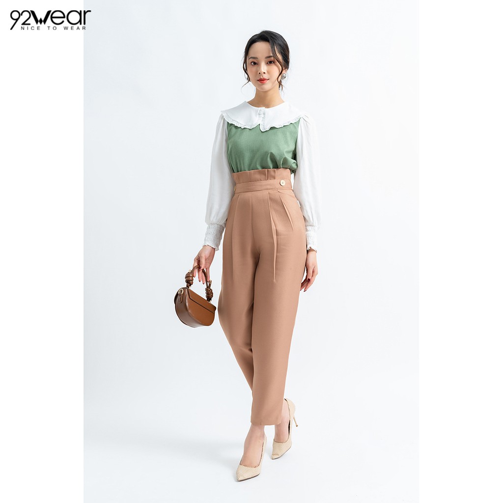 Quần baggy nữ cạp cao gấp ly QAW0680 - 92WEAR | BigBuy360 - bigbuy360.vn