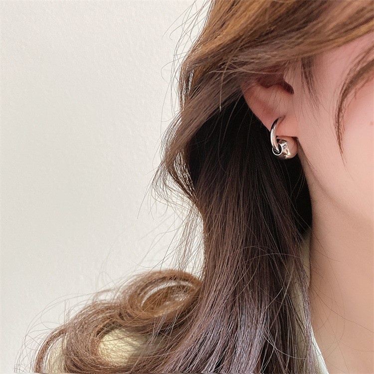 Bông Tai Kim Loại Xỏ Hạt Kim Loại Phong Cách Hàn Quốc Mới Thanh Lịch Dễ Phối Đồ