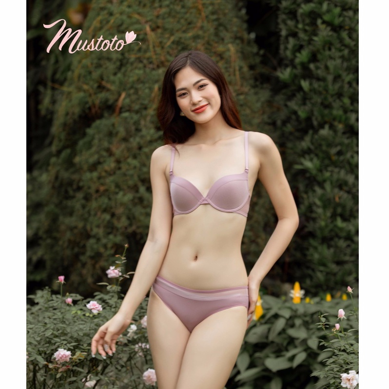 Bộ Đồ Lót Nữ Trơn Phối Lưới Có Gọng Mút Mỏng Thoải Mái Màu Hồng Đất (Mustoto MA43 MQ45)
