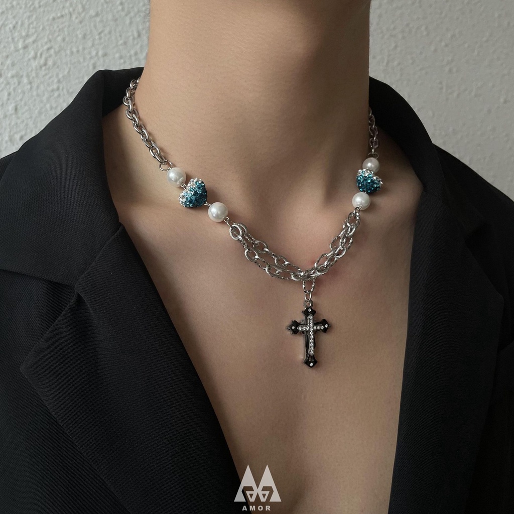 Vòng cổ Mặt Thánh Giá Đính Đá Thời Trang Cho Nam Nữ