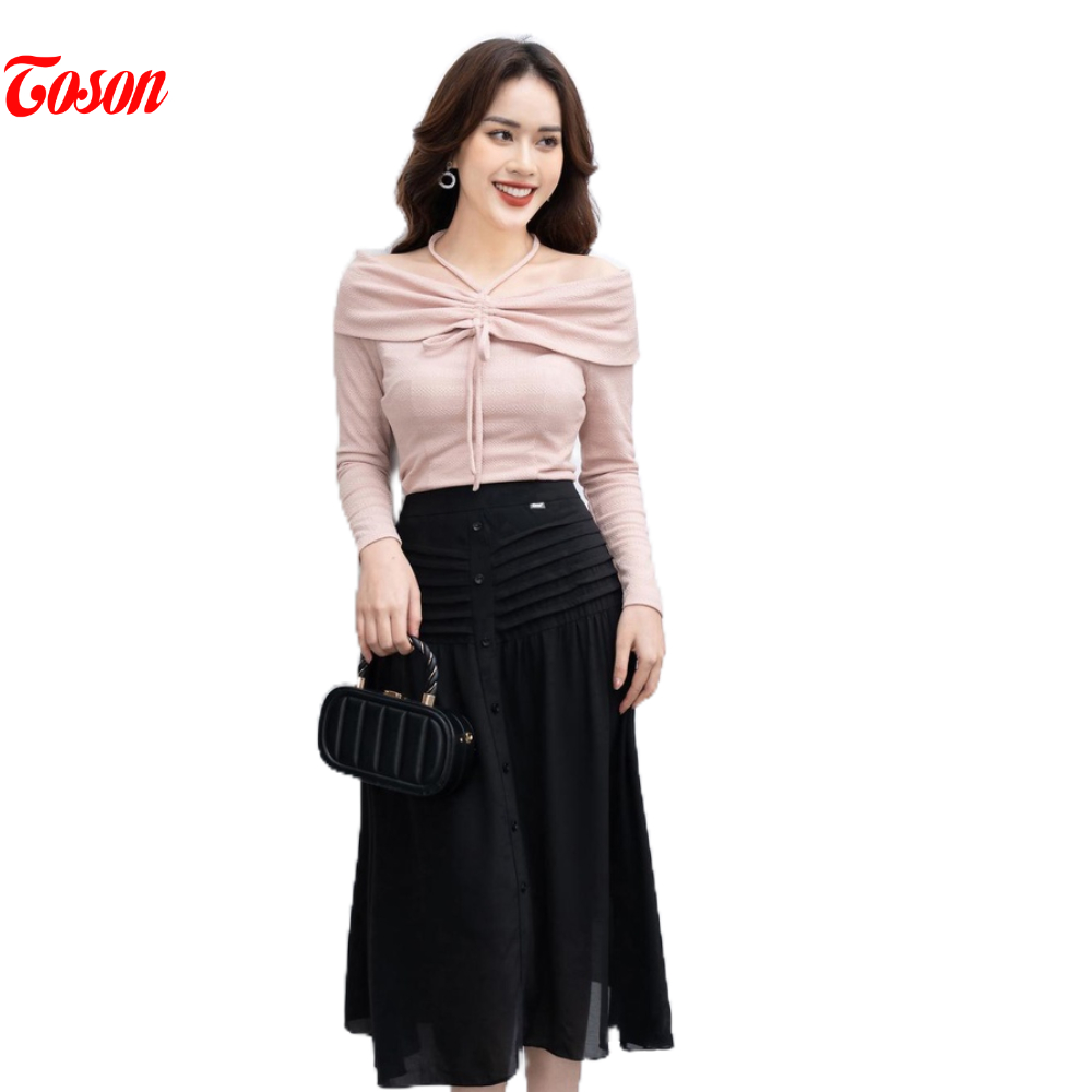 Chân váy voan đen, dáng xòe, xếp ly Toson 33039B62