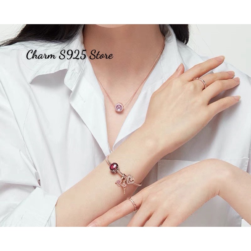 combo dây chuyền + hạt charm pan Ale đính đá bạc s925 cao cấp