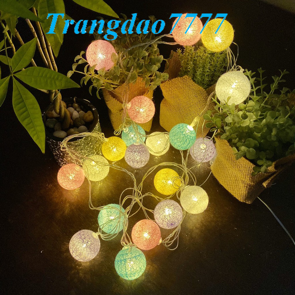 Cắm Điện/Xài Pin/USB- 2 Mét 20 Bóng Đèn Cầu Mây Đèn Led Bóng Tròn Cotton Ball Trang Trí Tiệc Cắm Trại Đẹp Rẻ