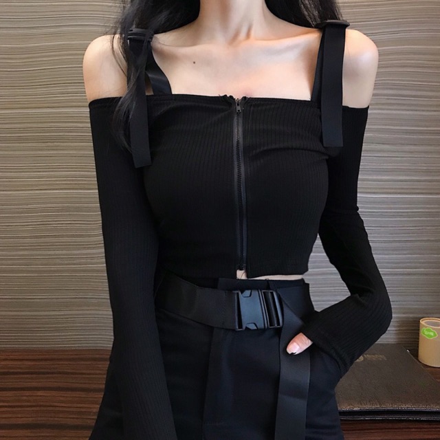 Áo croptop dây kéo ulzzang (có ảnh thật)