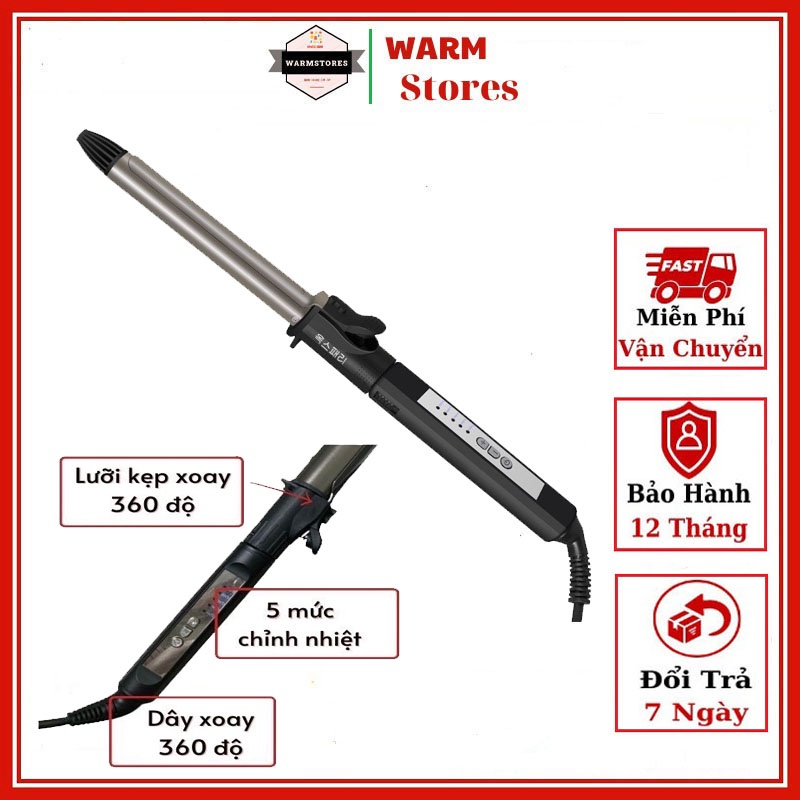Máy uốn tóc xoăn sóng tự động trục xoay 360 độ  phong cách Hàn Quốc máy làm tóc xoăn lọn to, nhỏ chuyên nghiệp cho Salon