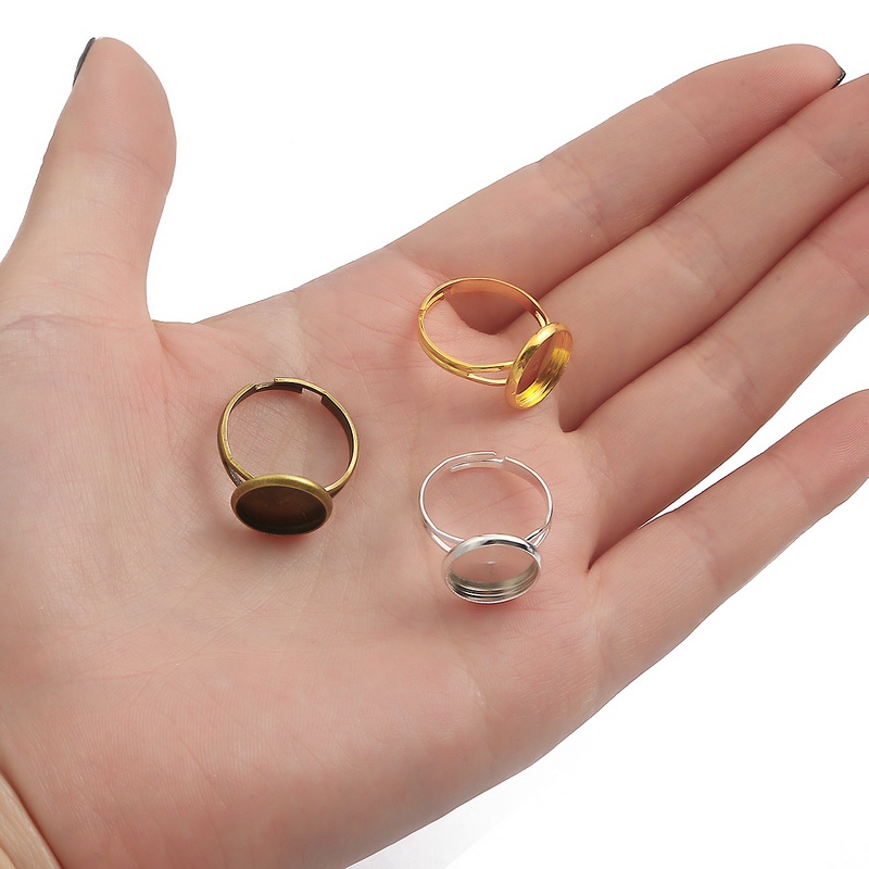 Bộ 10 nhẫn thủy tinh cabochon có thể điều chỉnh đường kính 10 12 14 16 18 20 25 mm dùng làm trang sức