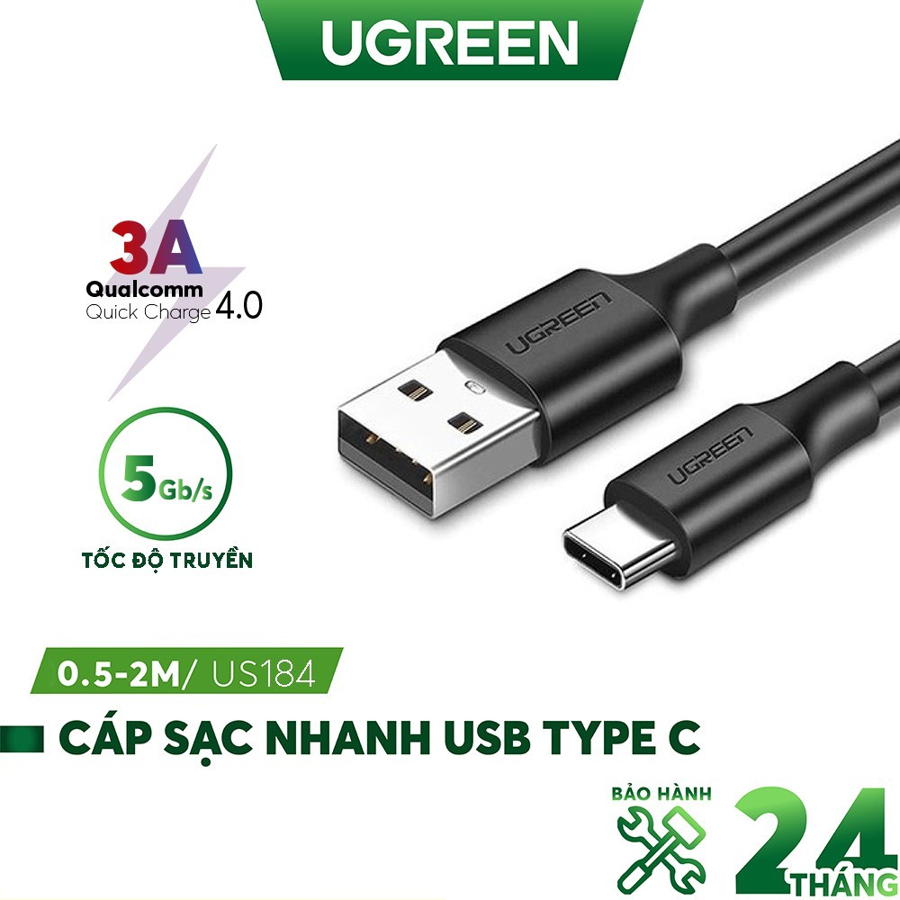 Dây cáp sạc và truyền dữ liệu tốc độ nhanh USB 3.0 sang USB type C, dòng 3A, dài 0.5-2m UGREEN US184