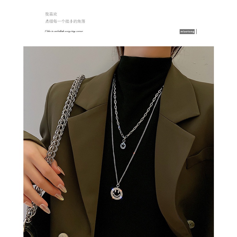 Vòng cổ hai lớp mặt hình mặt cười phong cách Âu Mỹ mới năm 2021